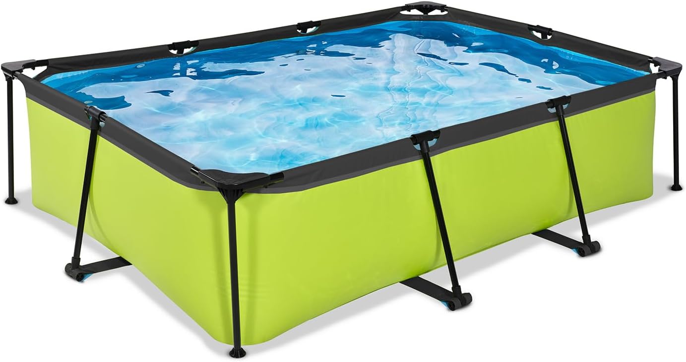 etezen Piscine Tubulaire Lime - 220x150x65cm - Piscine Hors Sol Rectangulaire avec Pompe Filtrante à Cartouche - Entrée Basse - Idéal pour Les Jeunes Enfants - Cadre Stable - Design Unique - Vert