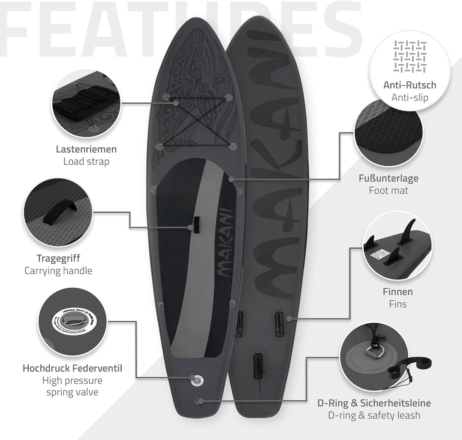 etezen - Stand Up Paddle Gonflable - 305/308/320/380 cm - PVC, 120/150 kg, épaisseur 10/15 cm