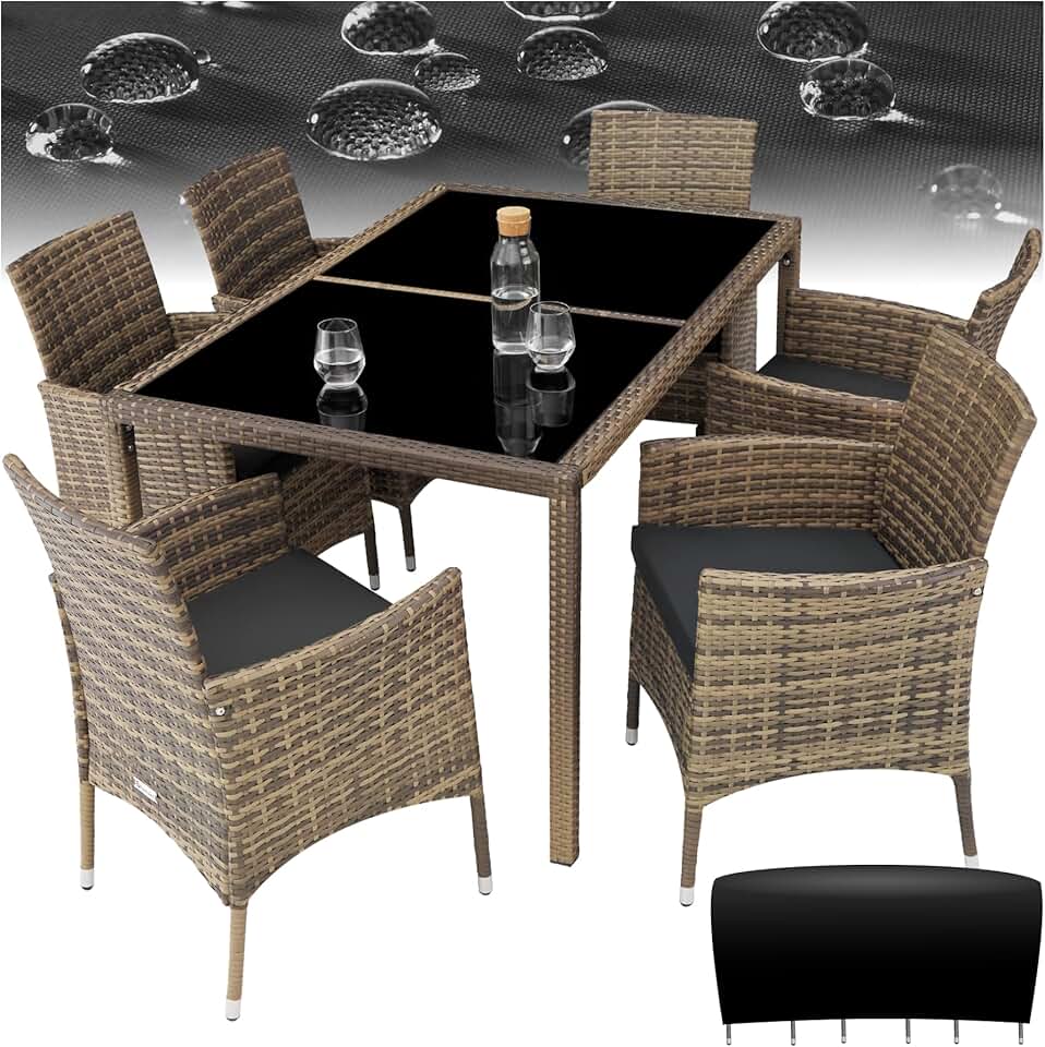 etezen - Salon de jardin poly rotin, 6 chaises confortables, résistant UV, table - 4260624128841