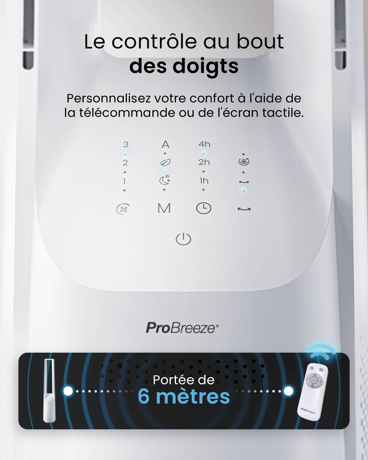 etezen - Ventilateur Tour WiFi Intelligent 101cm - Silencieux, LED, télécommande, 6 vitesses, oscillation