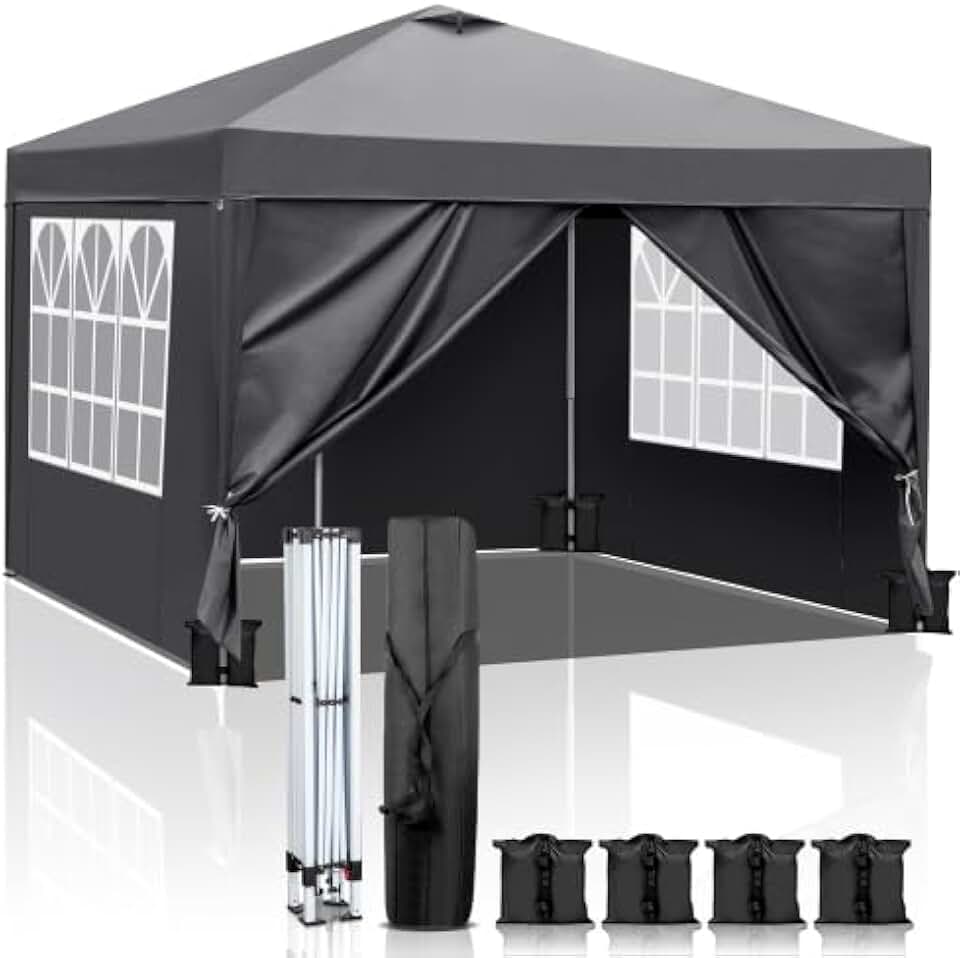 etezen Tonnelle de Jardin Pliante 3x3 imperméable/Tente Pop-up Inclus Sac de Transport/Barnum Pliant Exterieur Rapide à Installer/Gazebo avec Paquet de 4 Poids Lourd Sable,Gris