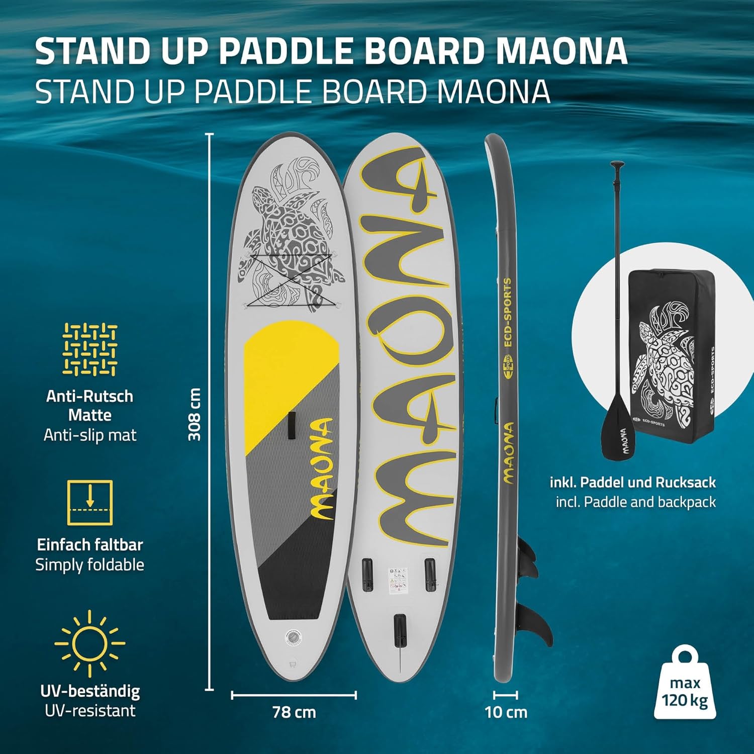 etezen - SUP gonflable série Stand Up - 305/308/320/380 cm - PVC, 120/150 kg, 10/15 cm d'épaisseur