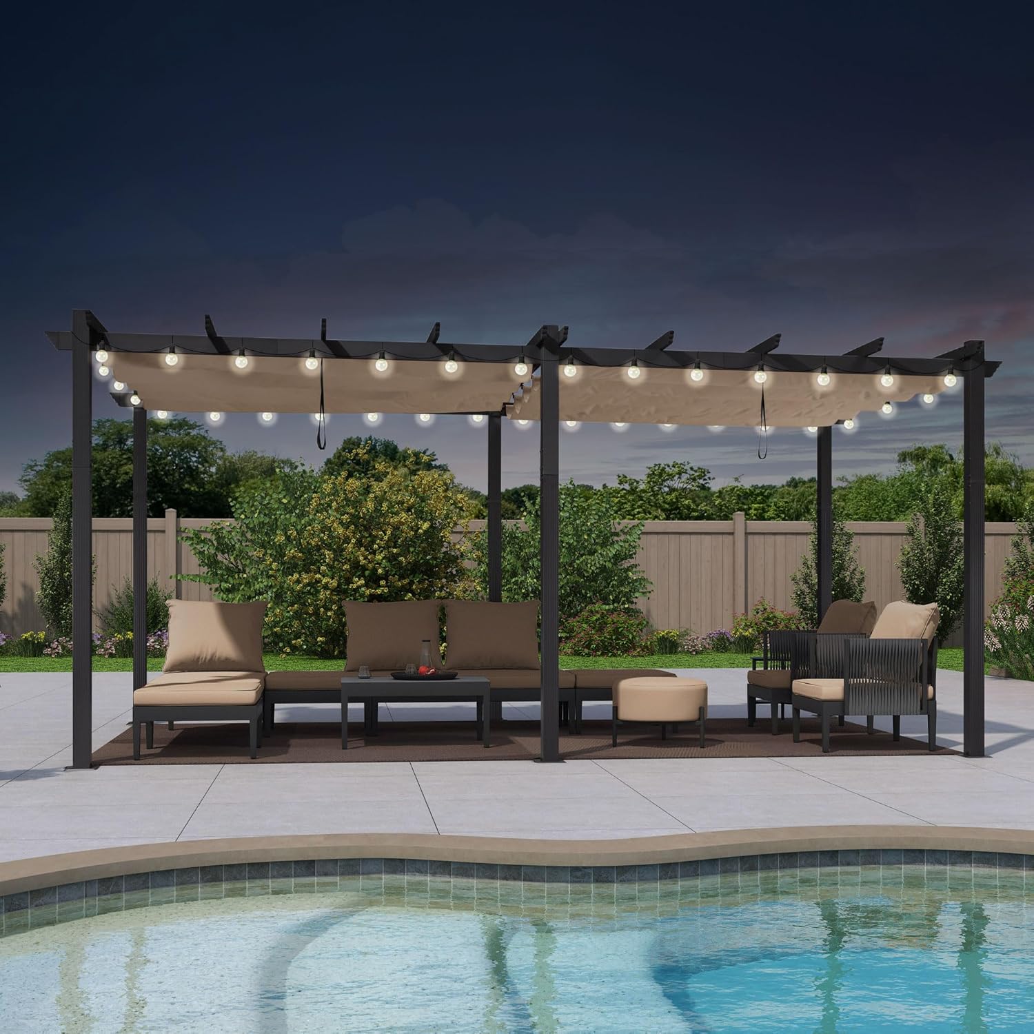 etezen - Pergola alu 5,5x3m, toit rétractable LED, kaki