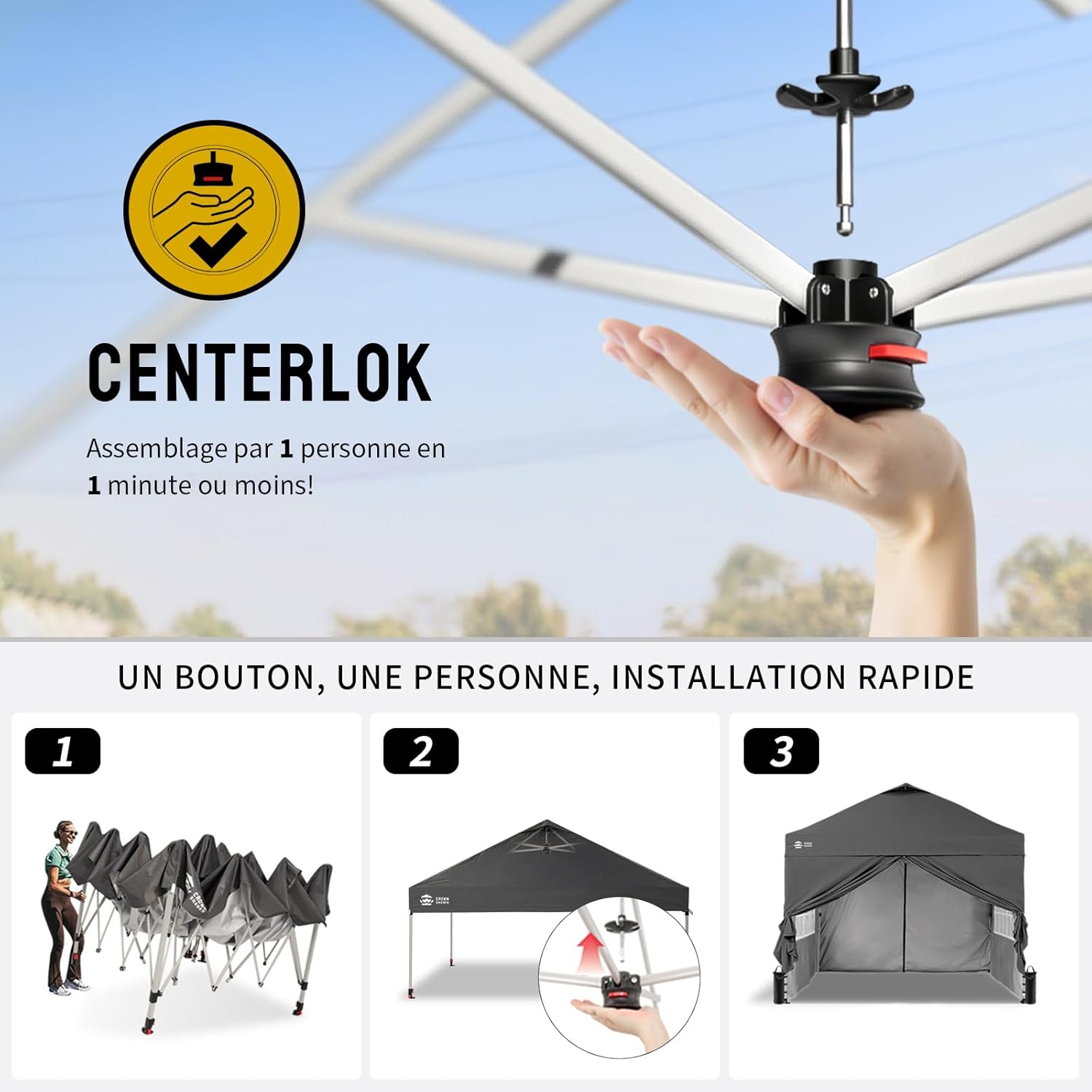 etezen Tonnelle Pliante 3x3 Imperméable, Barnum Pliant de Jardin Exterieur, Pop-Up Gazebo avec Sac de Rangement, UPF 50+, avec 4 Parois Latérales Amovible, 4 Sac de Sable, Gris