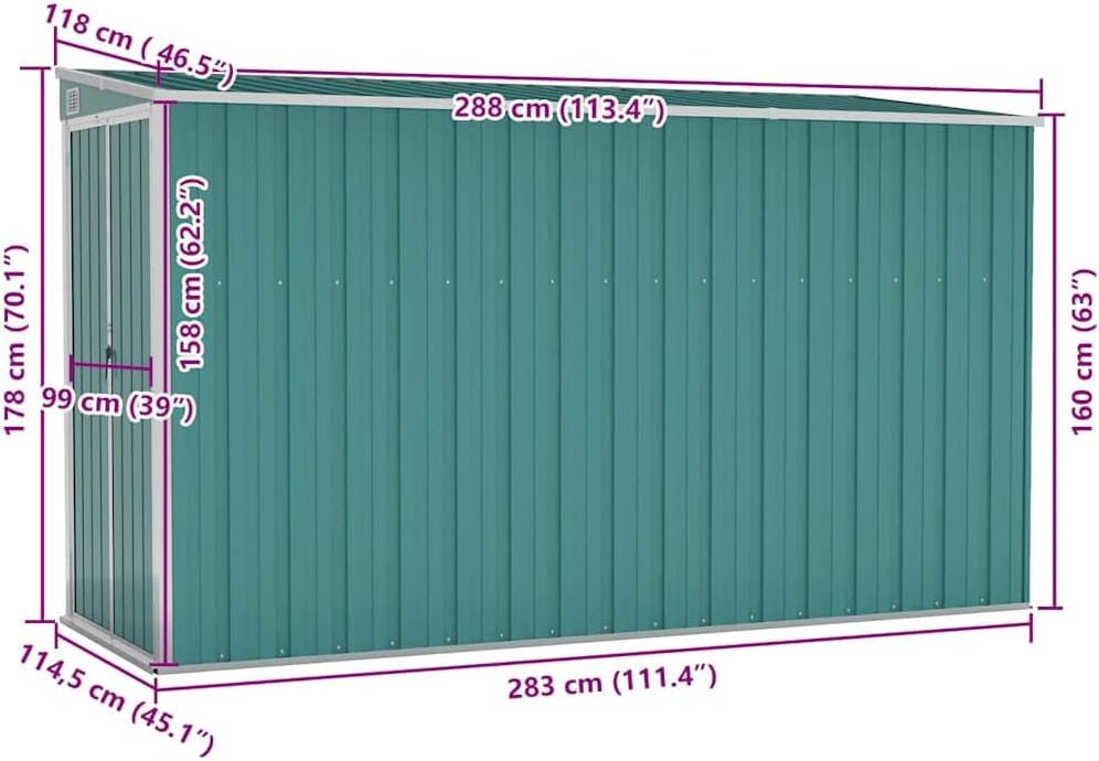 etezen Abri de Jardin Mural Vert 118x288x178 cm 