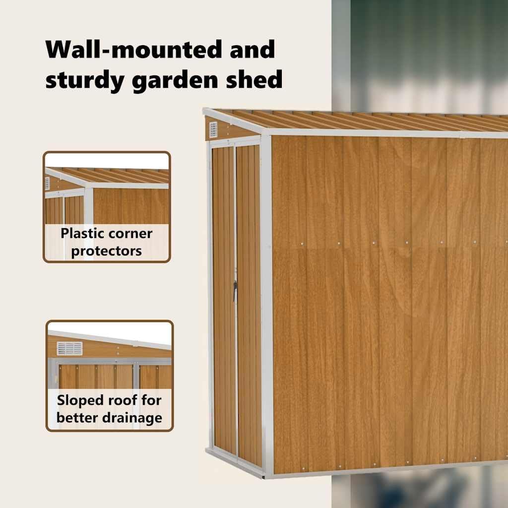 etezen Abri de Jardin Mural Marron 118 x 382 x 178 cm Acier galvanisé,Structures extérieures, Cabanes & abris de Jardin,316232