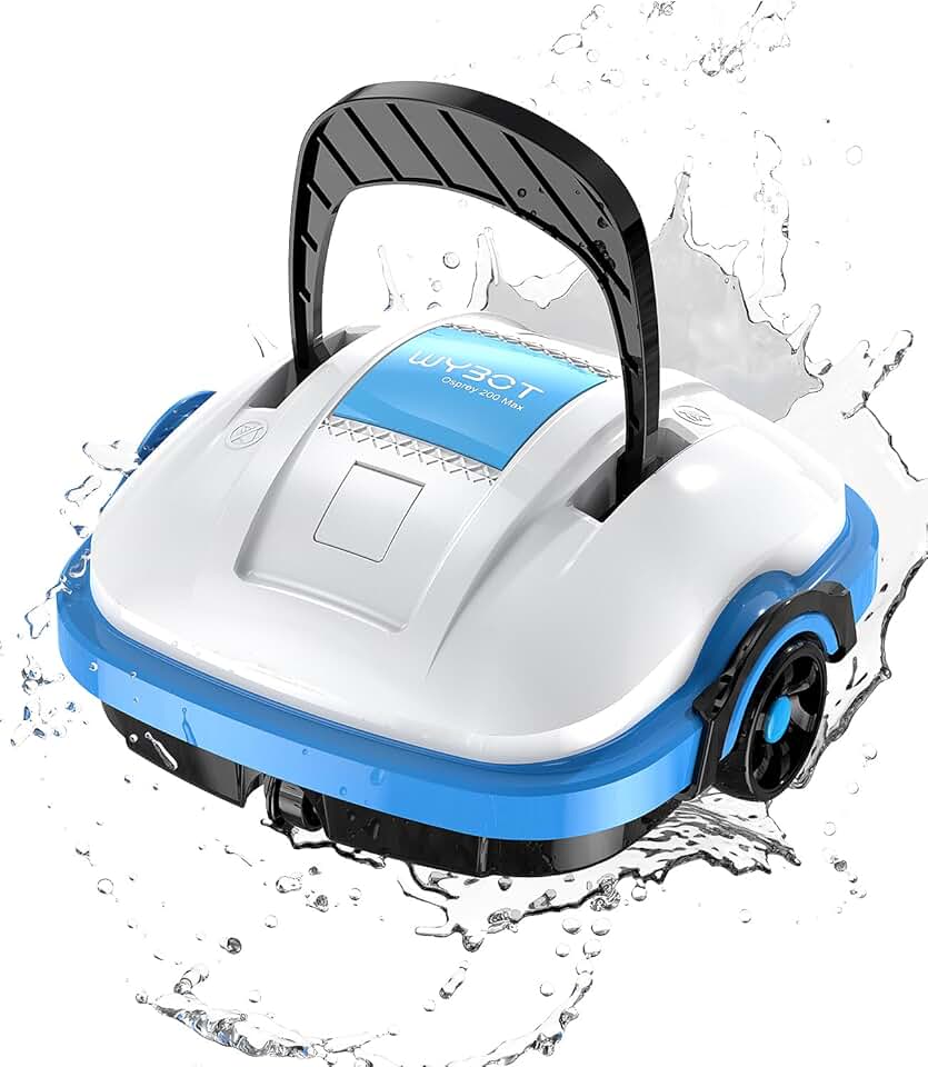etezen Osprey 200 Robot Piscine,Aspirateur Piscine sans Fil,Stationnement Automatique,Moteurs Doubles Nettoyeur de Piscine,Filtration 180 µm,pour Piscines Hors Sol 50m²-Blanc