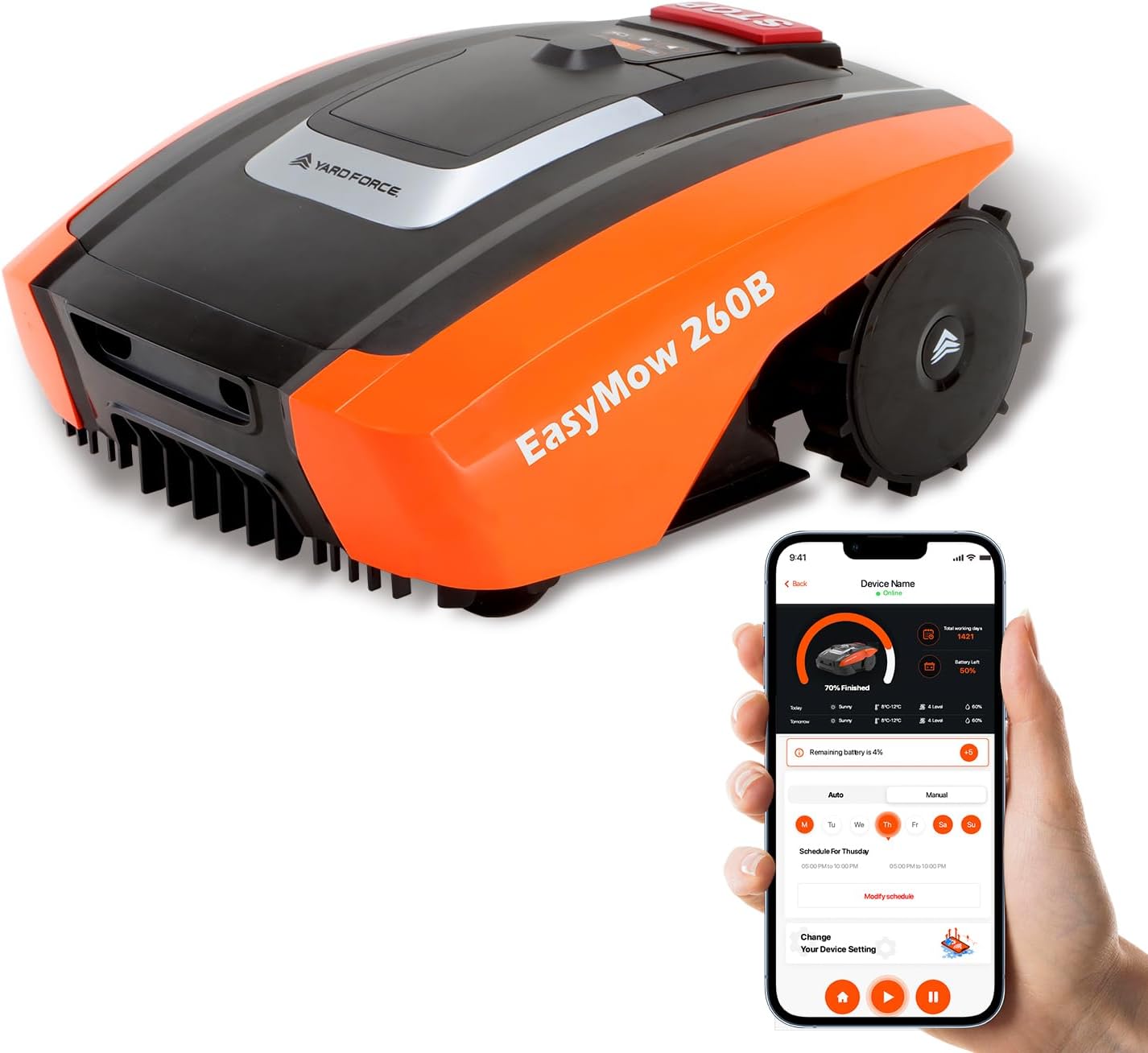 etezen - Easymow 260B - 260m² - robot tondeuse, noir/orange