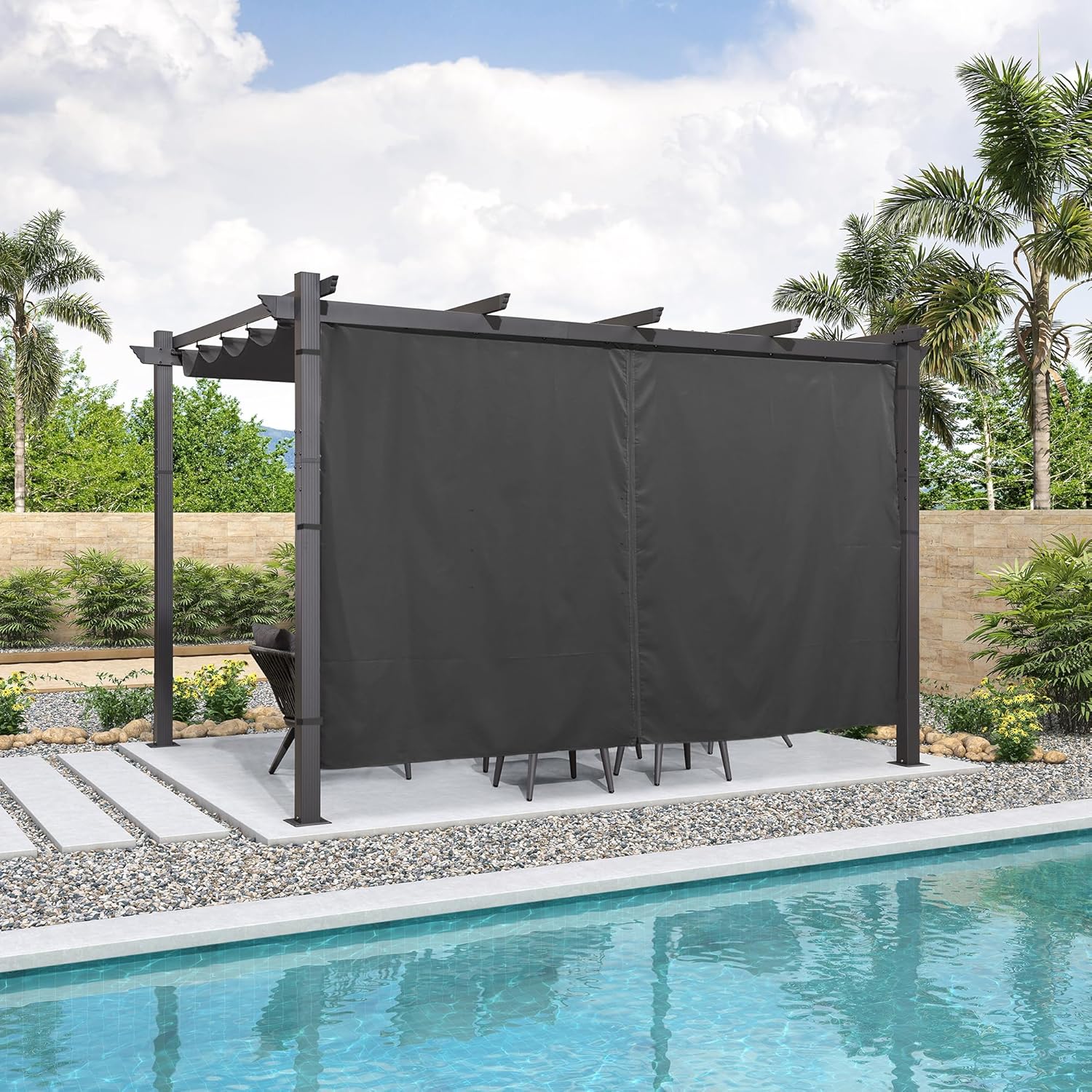 etezen - pergola aluminium série 4x3m rideau toit coulissant gris