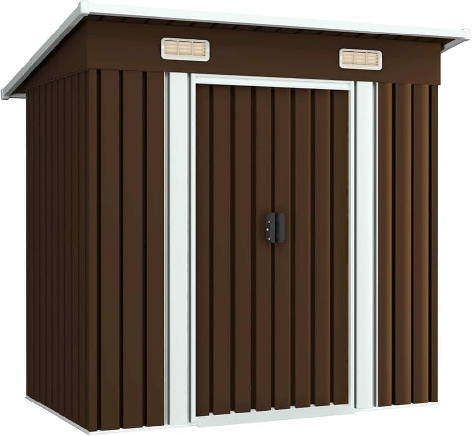 etezen Abri de Stockage pour Jardin Marron 194x121x181 cm Acier,Armoire De Jardin Exterieur,Abri De Jardin,Meuble Exterieur Rangement