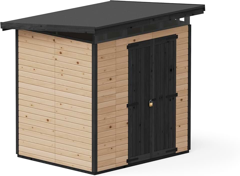 etezen Abri de Jardin Strongbox L - Robuste Cabane à Outils en Bois avec Fondations Imprégnées et Toit en Plastique Extra-Résistant, 203x163 cm, Marron