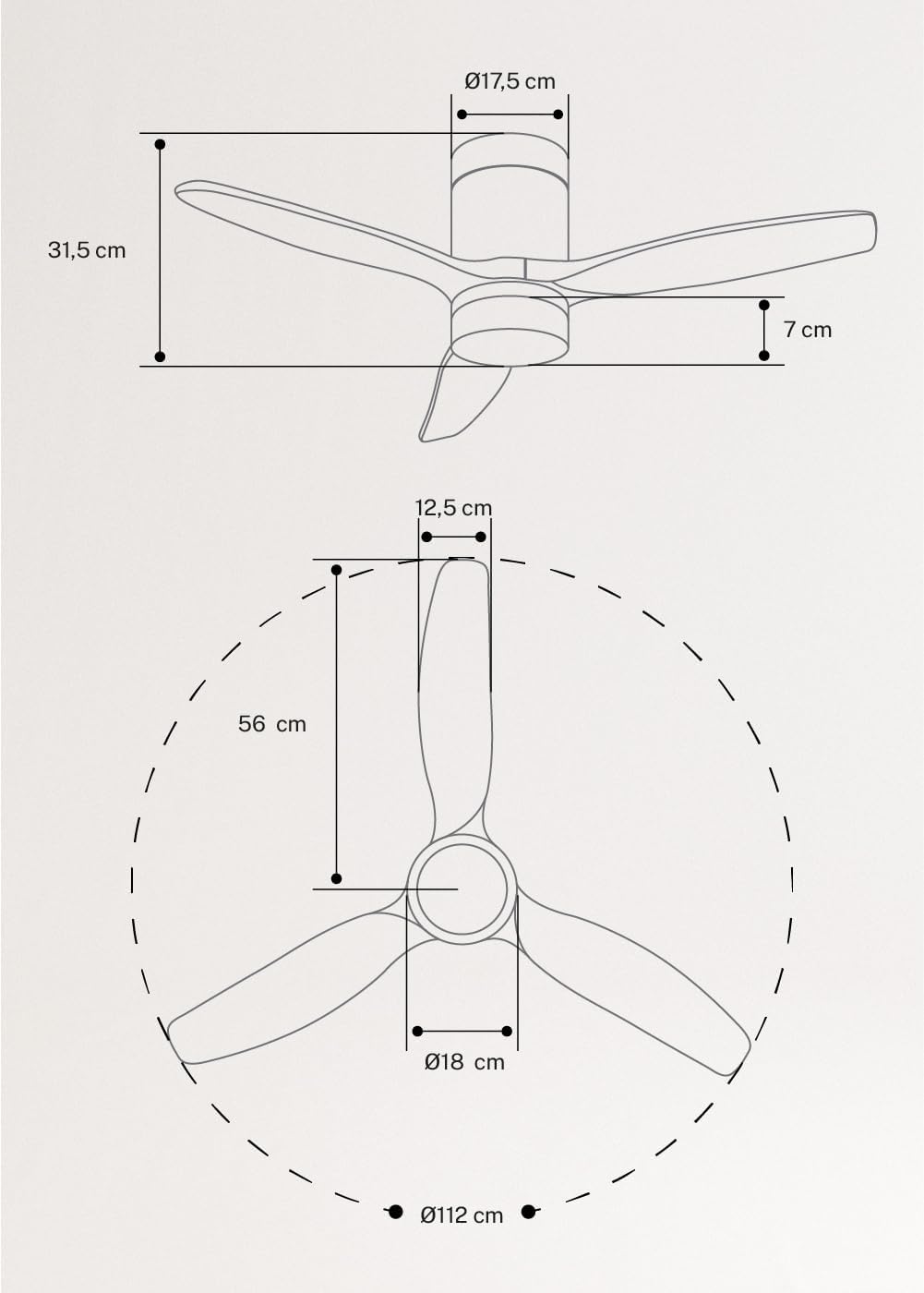 CREATE - WINDCALM S - Ø112 cm - Ventilateur plafond LED, télécommande, été/hiver, minuteur
