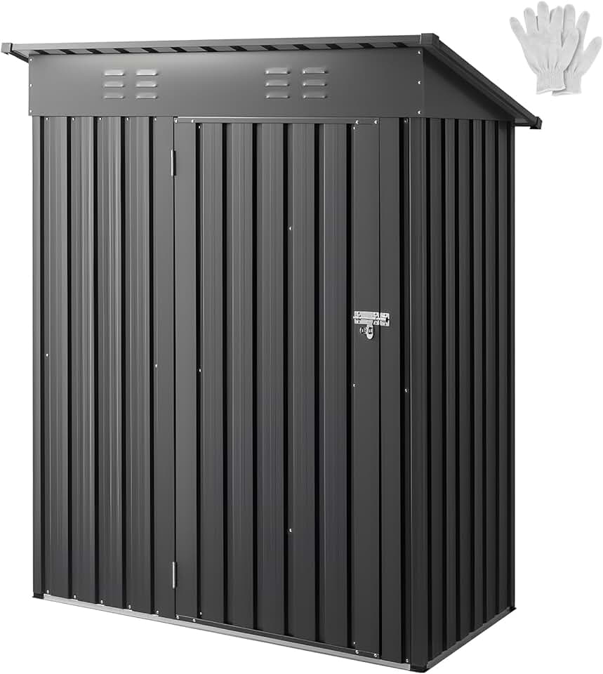 etezen Abri de Jardin en Métal, 153,3 x 87,6 cm, Abri de Rangement d'Extérieur, avec Porte Verrouillable, Toit en Pente, Cabine de Jardin, pour Stockage d'Outils, de Vélos, Étagères, Poubelles, Gris