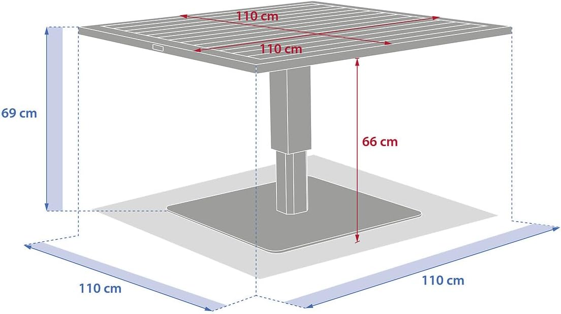 etezen - Salimia - table carrée relevable 110x110x69cm - aluminium