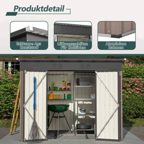 Abri de jardin métal - 2,4x1,2m - résistant, aéré, base en métal