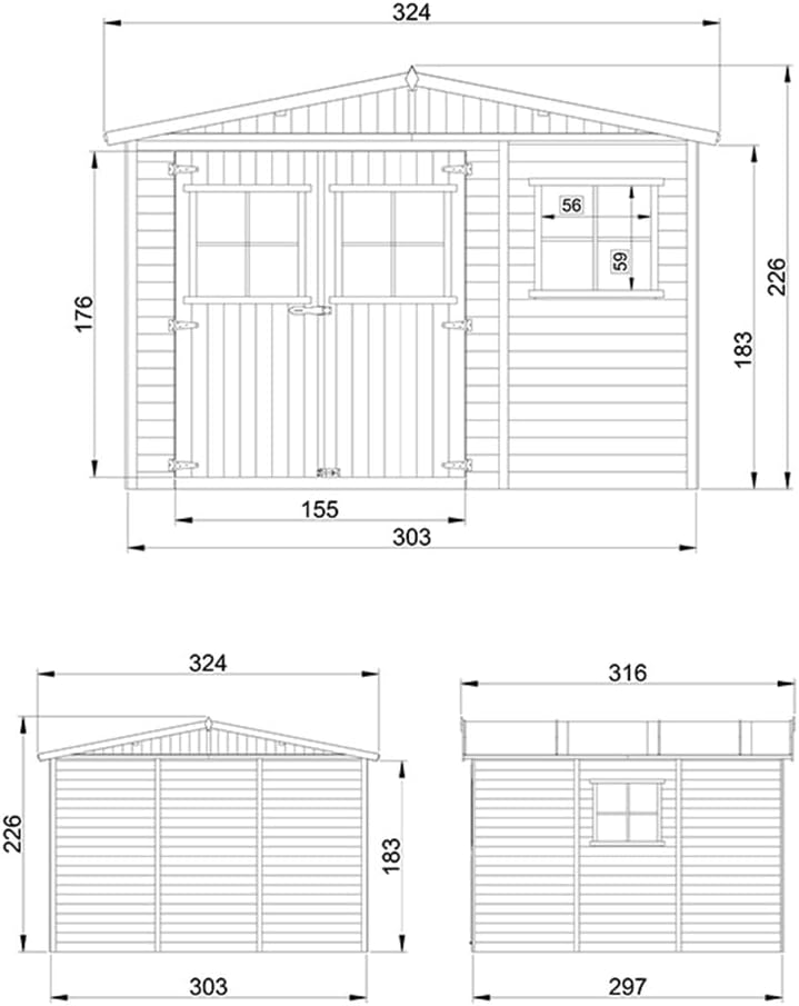 ABRI de Jardin en Bois Exterieur avec Les PLANCHERS IMPRÉGNÉ - Cabane de Jardin en Pin/épicéa- H226x316x324 cm/9 m²-Construction de Panneaux- Rangement pour vélos, Remise à Outils- etezen M335+M335G