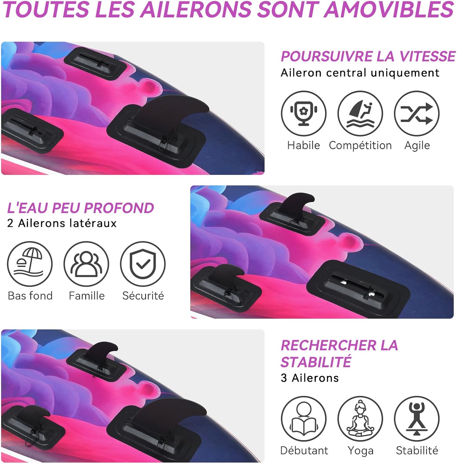 etezen - Paddle gonflable 320/335 cm - 2 places, siège kayak, pagaie, pompe, 150 kg