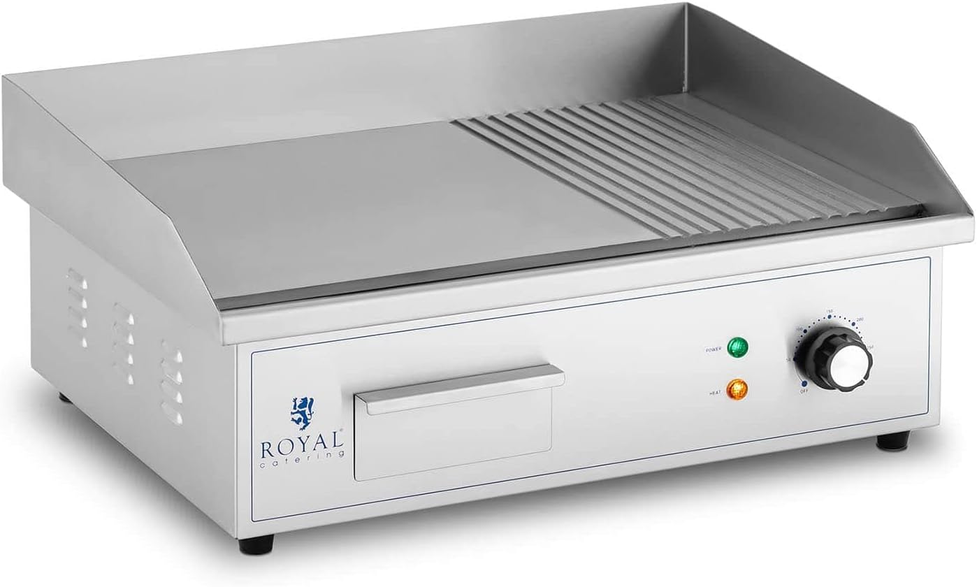 etezen - Plancha électrique professionnelle - 548x350 mm - 3000 W, plaque lisse et rainurée - RCPG42-M