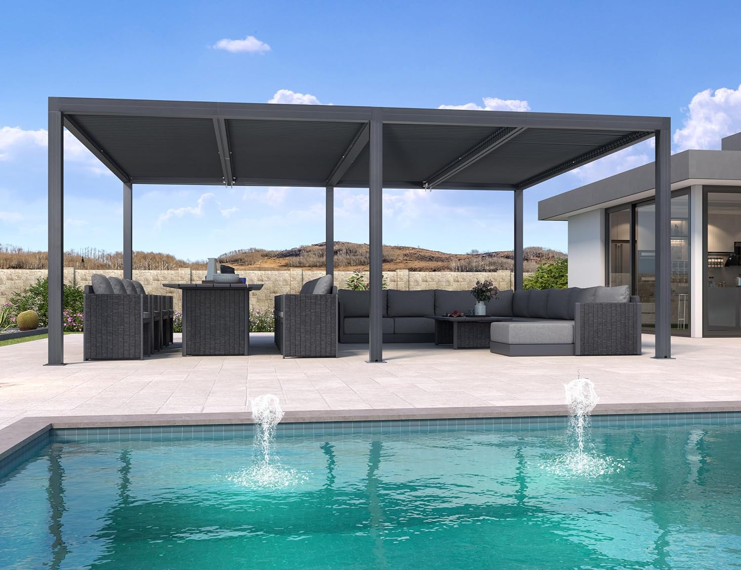 etezen - pergola bioclimatique - 6x4,24m aluminium, lames indépendantes