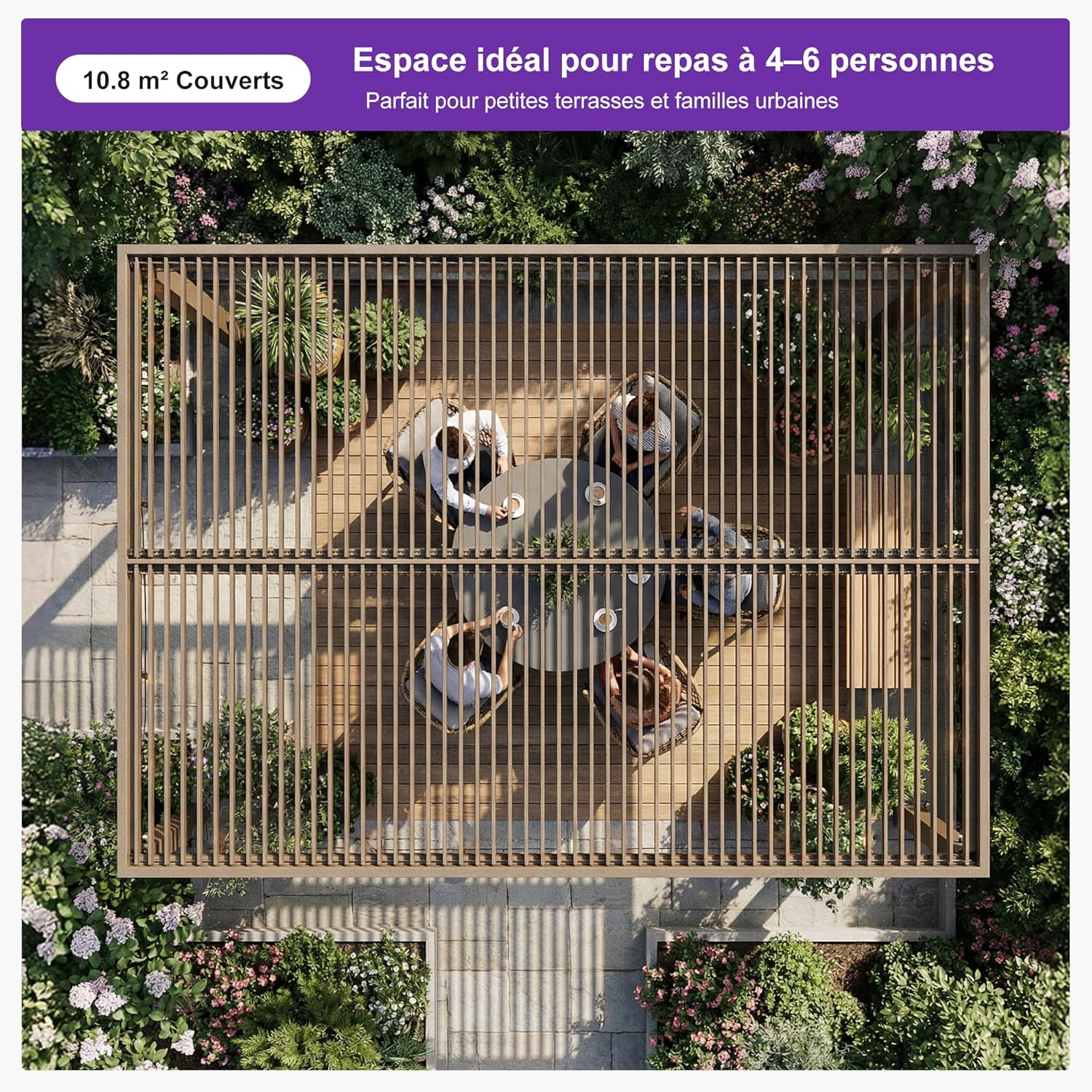 etezen - Pergola bioclimatique - 3x3,65m - LED, alu, lames orientables, étanche, anti-UV