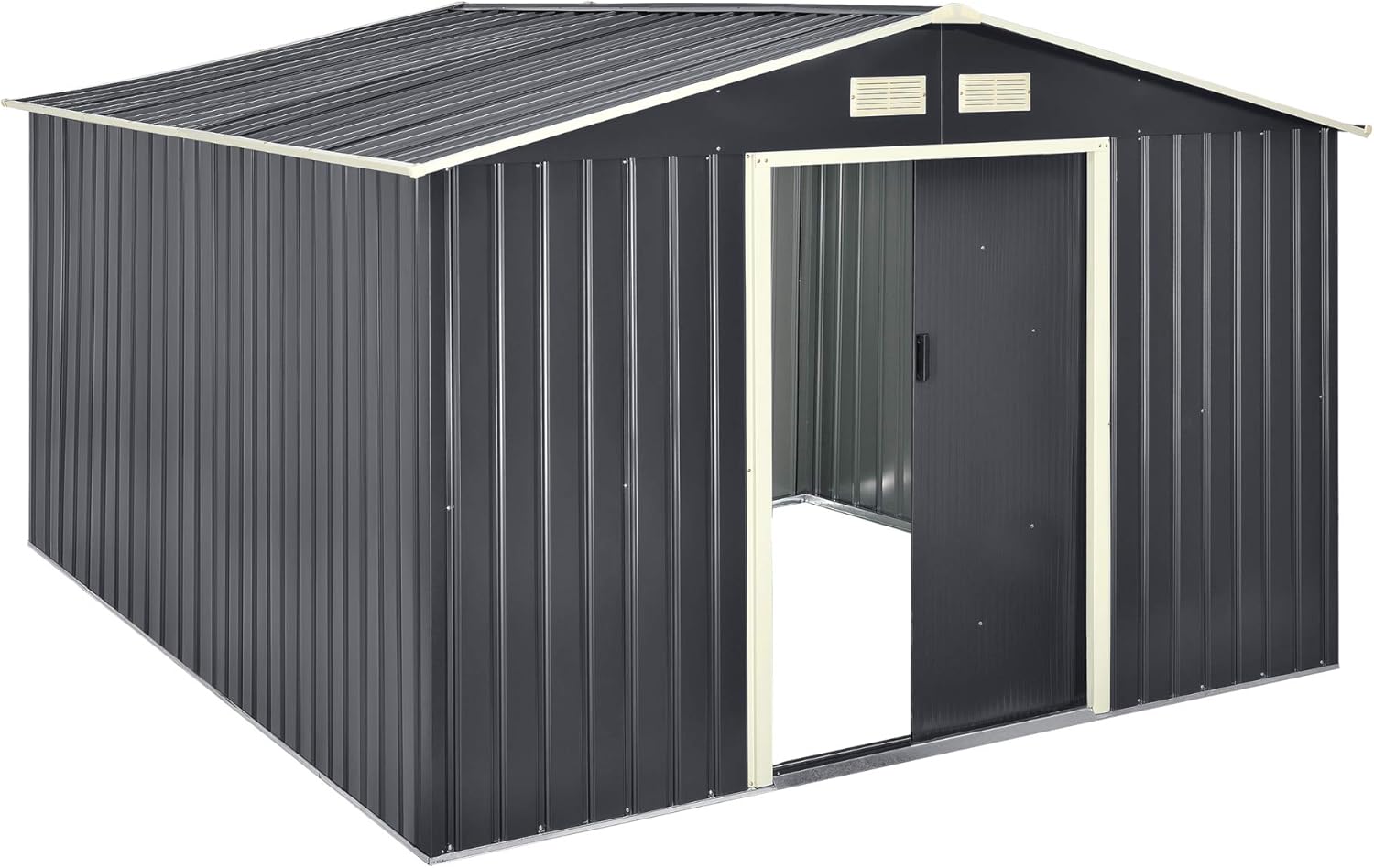 etezen Abri de Jardin 15 m³ Robuste Cabane de Stockage Extérieur Cabane à Outils Toit à Pignon Tôles en Acier Galvanisées Gris Foncé