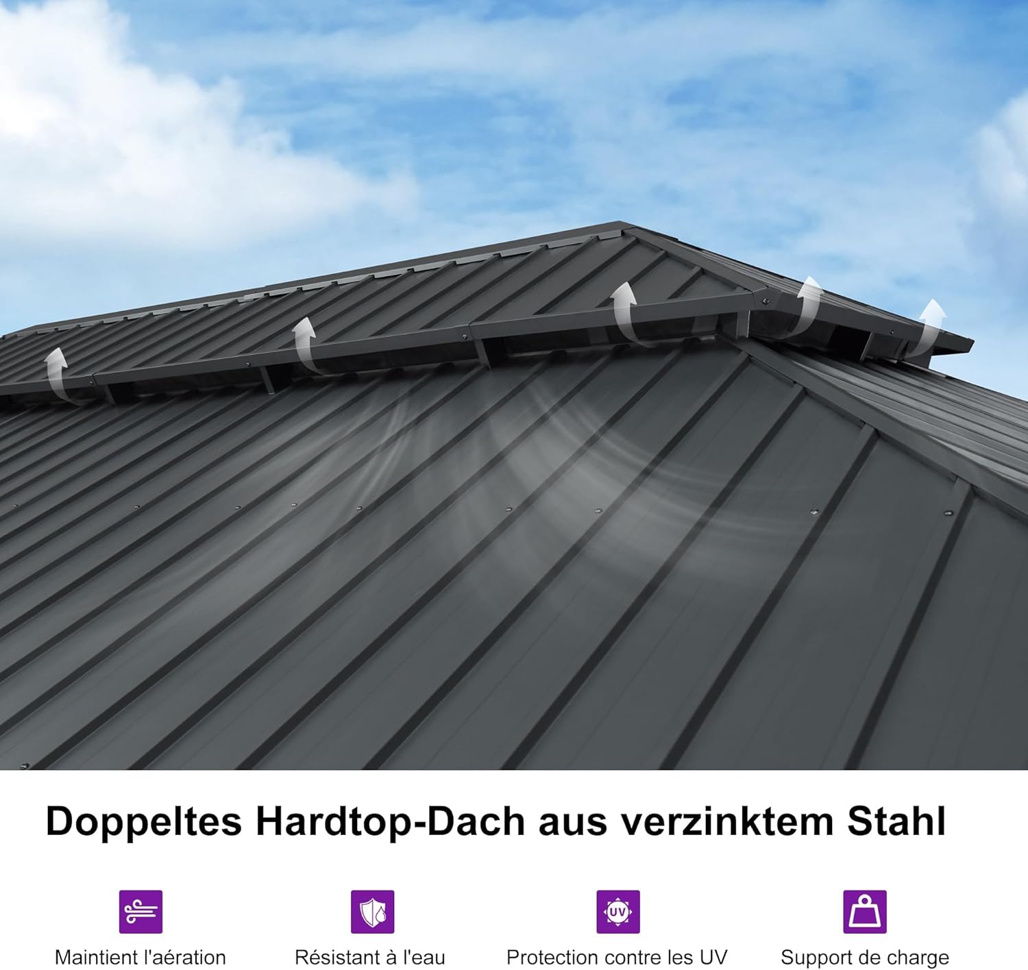 etezen - Pergola série extérieure - 7.32x4.25m - alu, éclairage, moustiquaire, rideaux, gouttière, poteaux renforcé