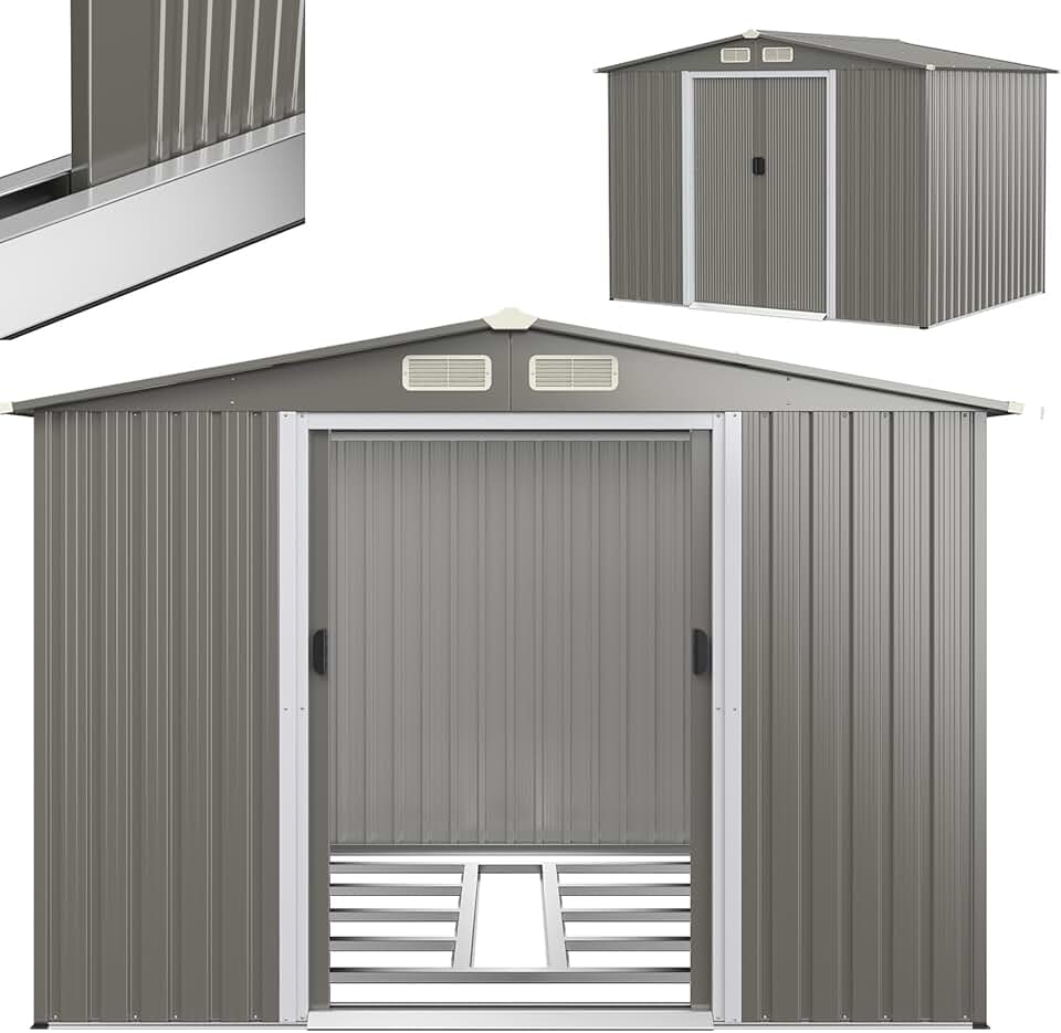 etezen - Abri de jardin acier 260x206,5x108cm, double porte, toit appentis, KX7293PK+FR