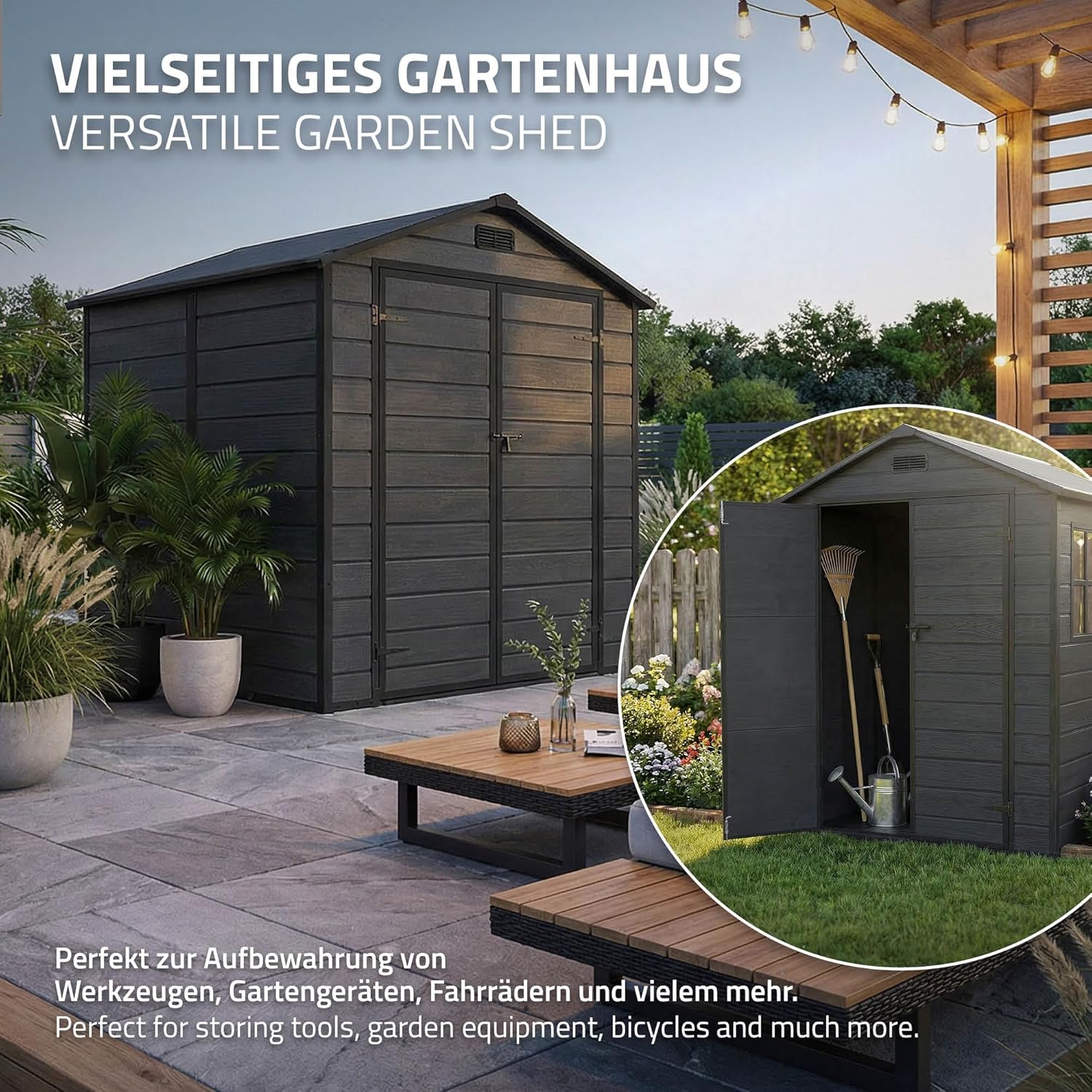 etezen - Abri de jardin résine 151x182x220 cm double porte, 5m³, fenêtre, ventilation