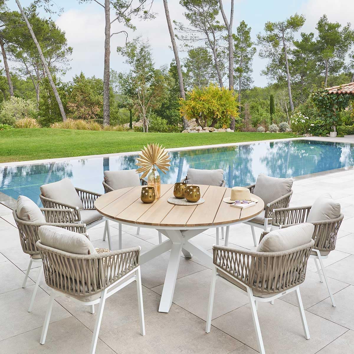 etezen - Oriengo - diamètre 160 cm - aluminium acacia 8 places