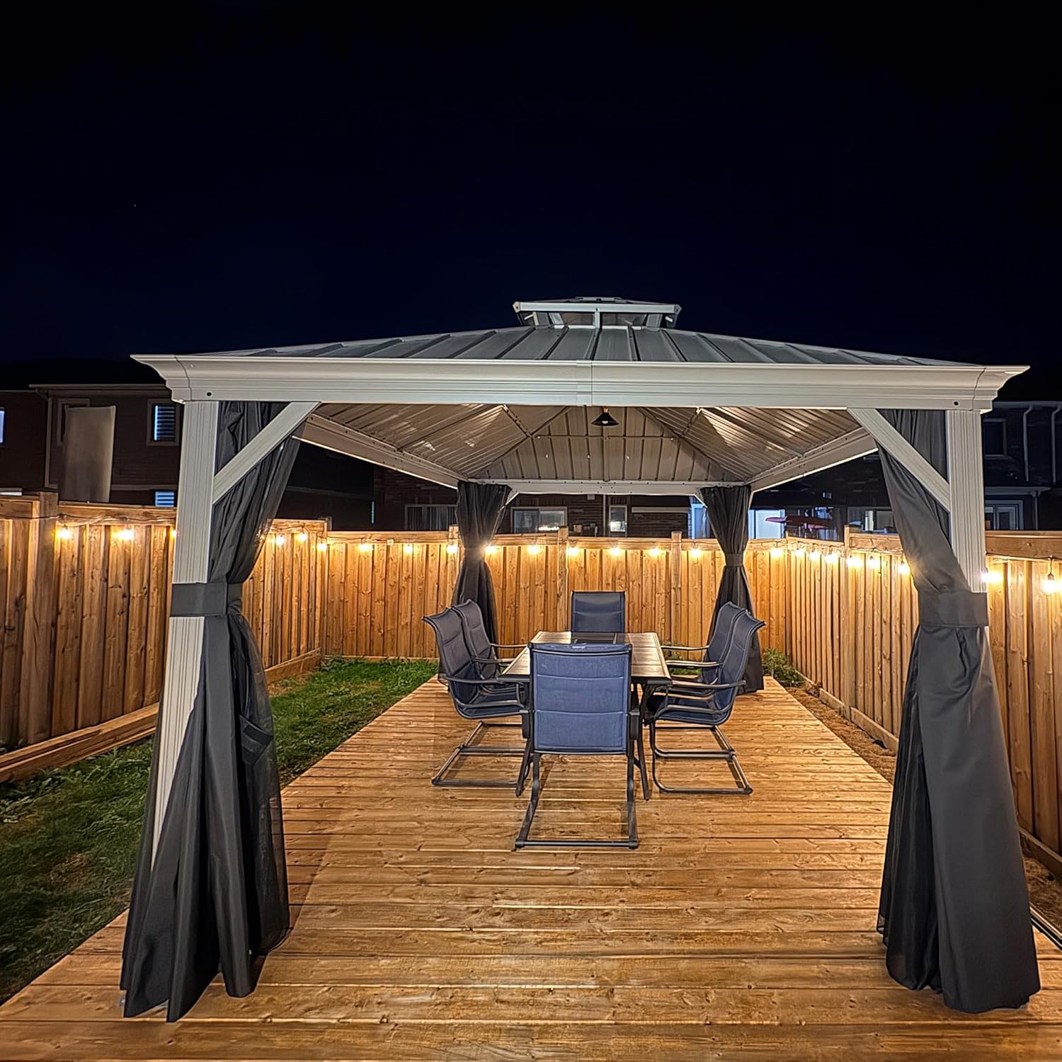 etezen - tonnelle extérieur - 3 x 4,25 m - alu double toit, rideaux, LED