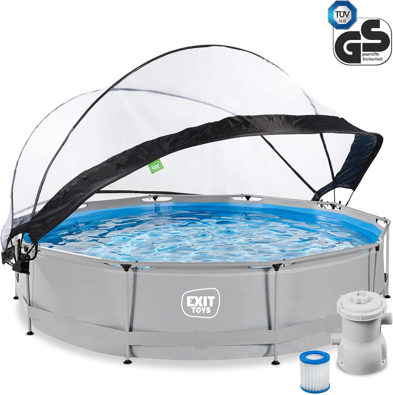 etezen Piscine Tubulaire Soft Grey avec Dôme Multifonctionnel - ø360x76cm - Piscine Hors Sol Ronde avec Pompe Filtrante à Cartouche - Entrée Basse - Pour l'Eau de la Piscine Propre et Chaude - Gris