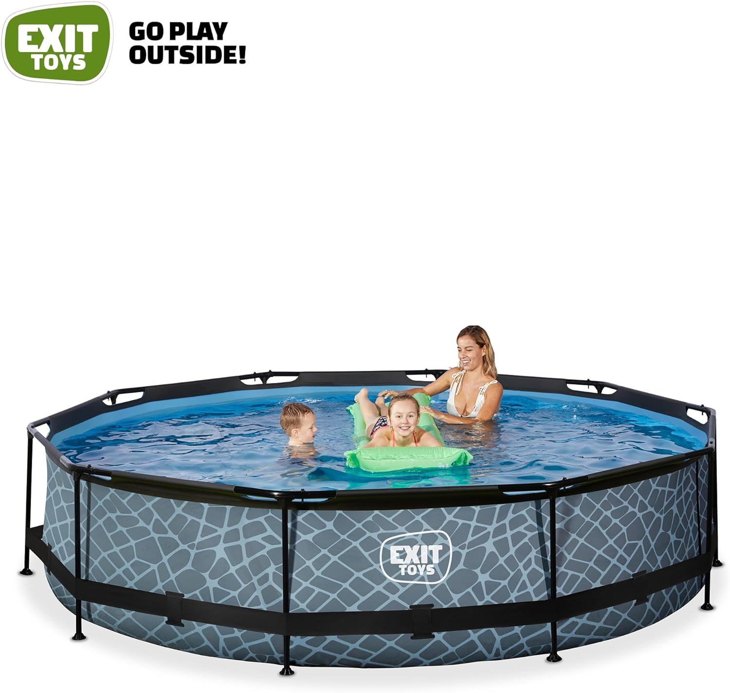 etezen Piscine Tubulaire Stone - ø360x76cm - Piscine Hors Sol Ronde Grande avec Pompe Filtrante à Cartouche - Entrée Basse - Idéal pour Les Jeunes Enfants - Cadre Stable - Design Unique - Gris