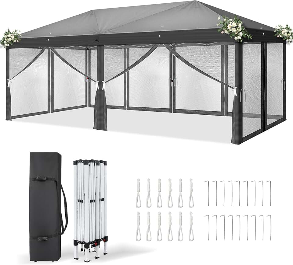 etezen Tonnelle Pliable 3x6 m Imperméable Anti-UV 50+, Hauteur Ajustable avec 6 Moustiquaires, Structure Stable, pour Jardin, Terrasse, Camping Et Usage Professionnel,Anthracite