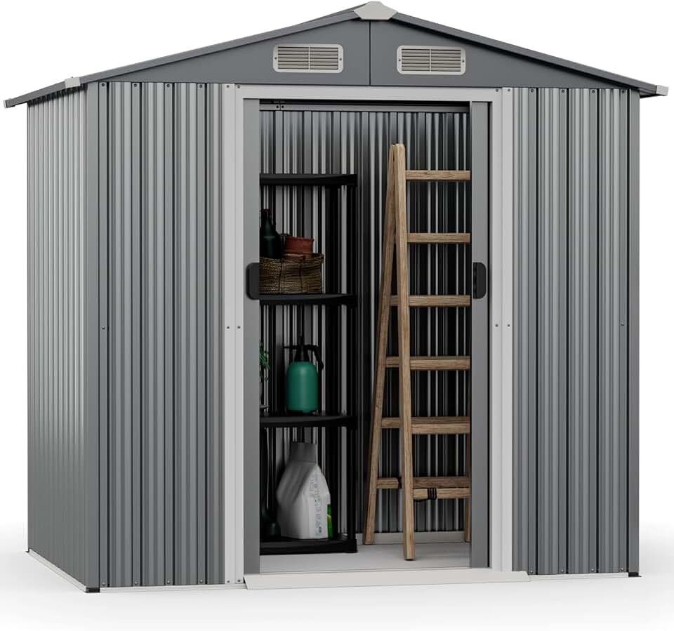 etezen - Abri jardin métal galvanisé - 3,7m³ - double porte, aération, rampe