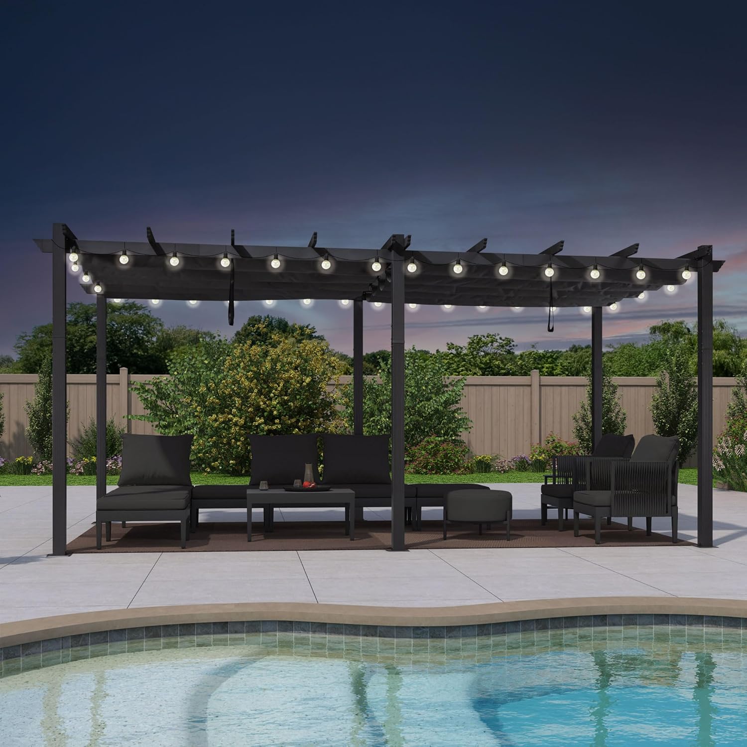 etezen - Pergola aluminium 5,5x3m, éclairage LED, toit rétractable