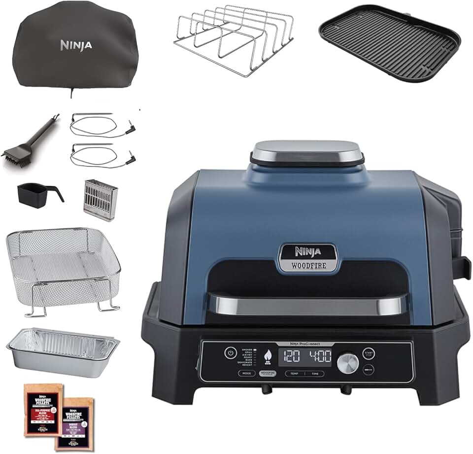 etezen - Woodfire Pro Connect XL - Barbecue électrique 7-en-1, contrôle via appli, 2 sondes, housse, accessoires - OG901E