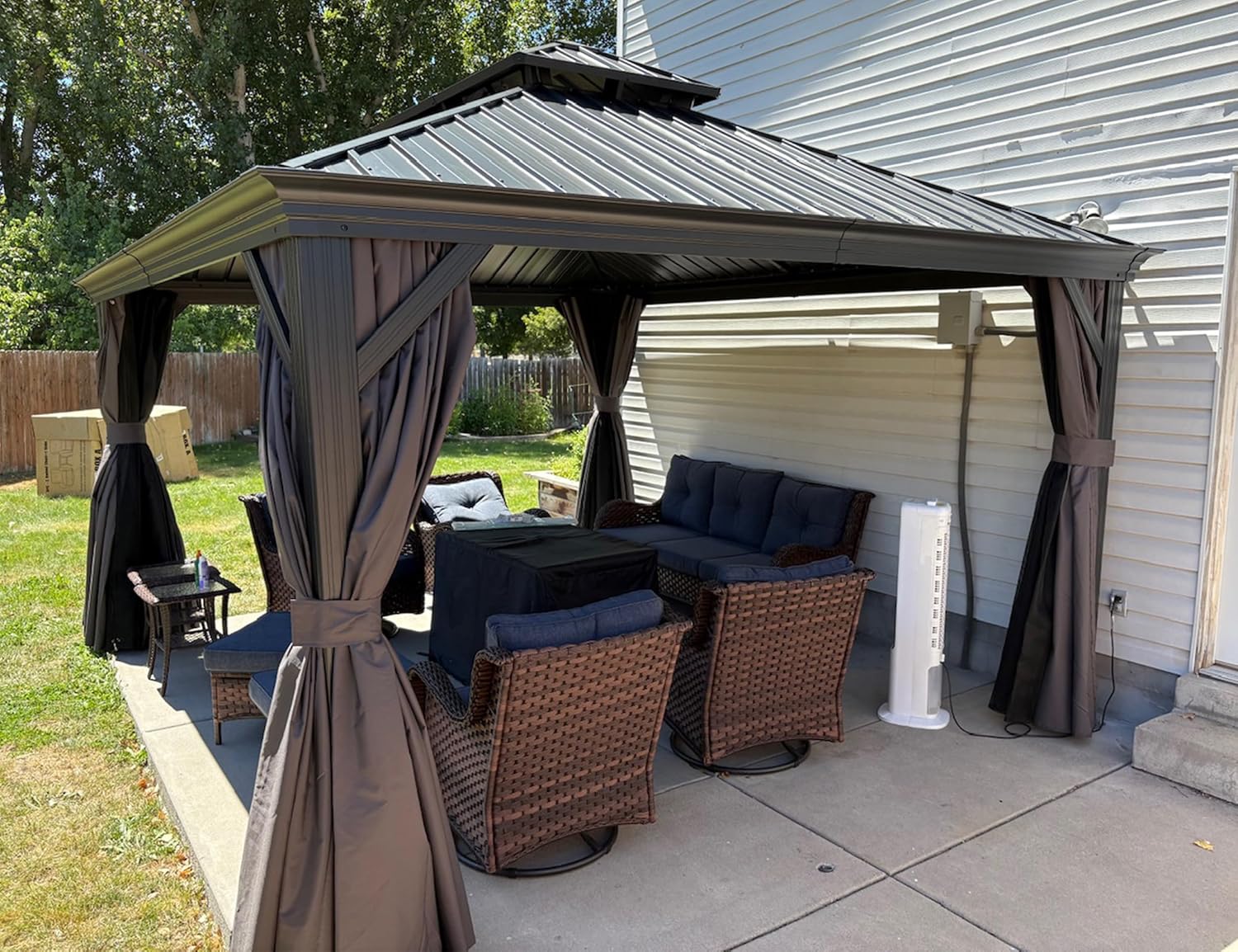 etezen - tonnelle aluminium - 4,25x3,65m - éclairage intégré, rideaux moustiquaires, gouttière, poteaux renforcés