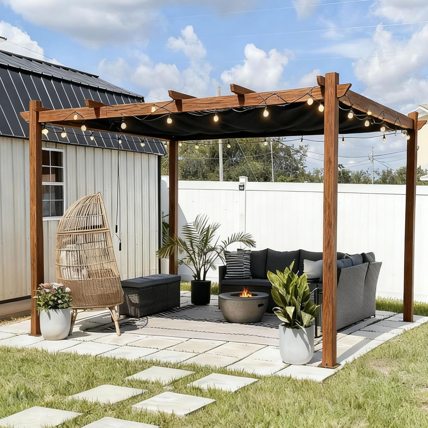 etezen - Pergola aluminium - 4x3m - éclairage intégré, toit rétractable