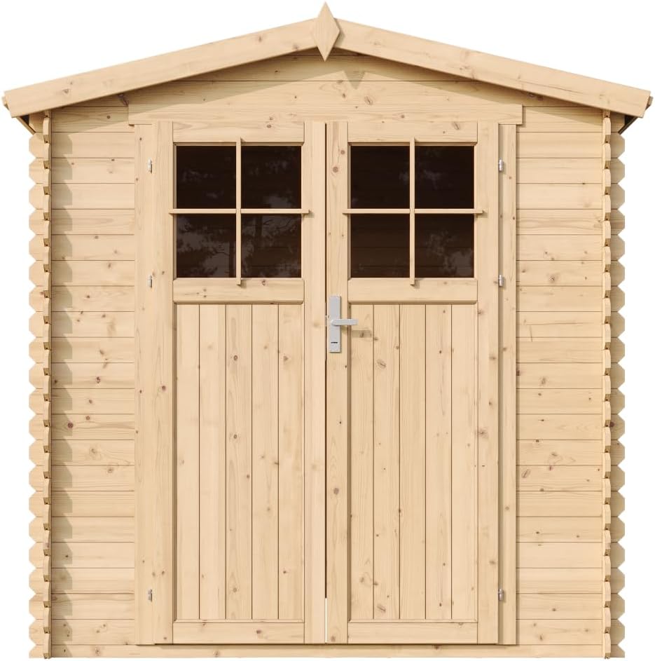 Abri de Jardin en Bois avec Sol TRAITÉ Porte verrouillable de Haute qualité - Stockage extérieur I216xL206xH218 cm/ 3.53 m2 - Toit imperméable, fenêtres etezen M343F+M343G