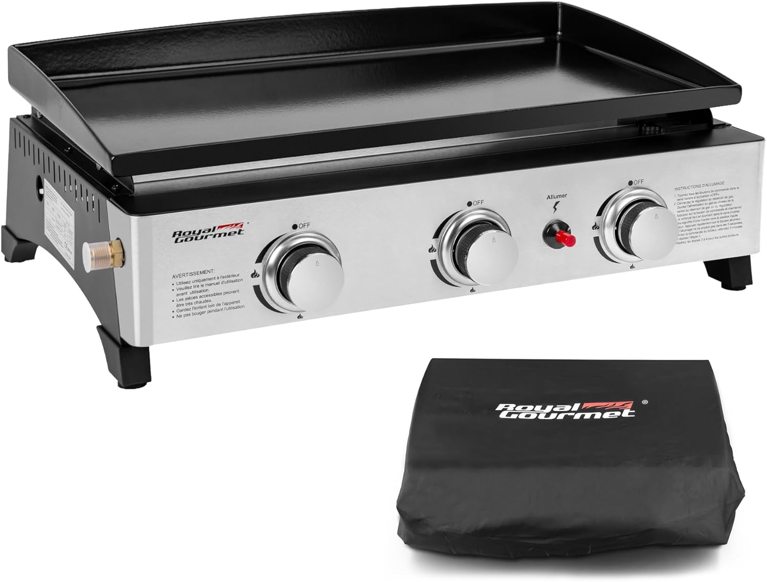 etezen - Plancha Gaz 3 brûleurs - 62x35,5 cm - acier émaillé, portable, 7.5kW