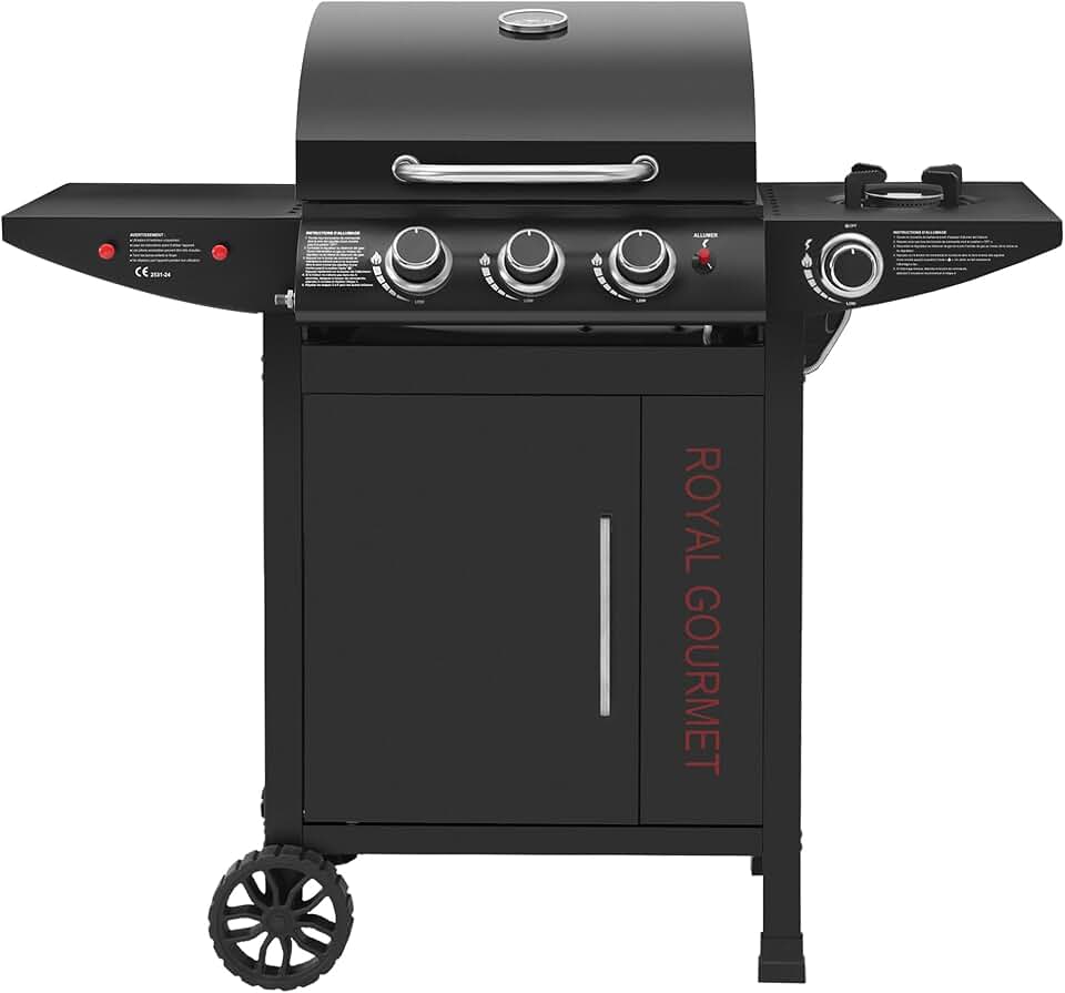etezen - barbecue gaz 3+1 brûleurs inox - 11,5 kW - chariot, 2 roues, thermomètre