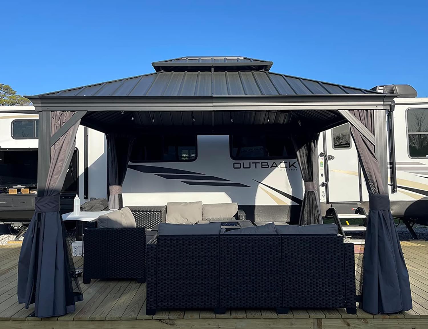 etezen - tonnelle aluminium 4x3m, éclairage intégré, rideaux, gouttière