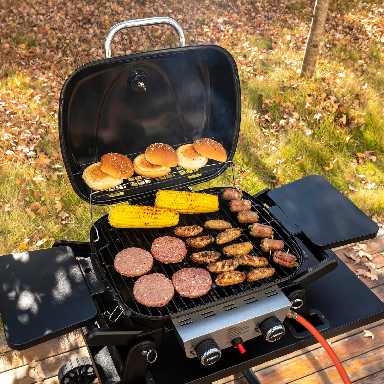 etezen - Barbecue Gaz 2 brûleurs - 48x37 cm - tables pliables, 5kW