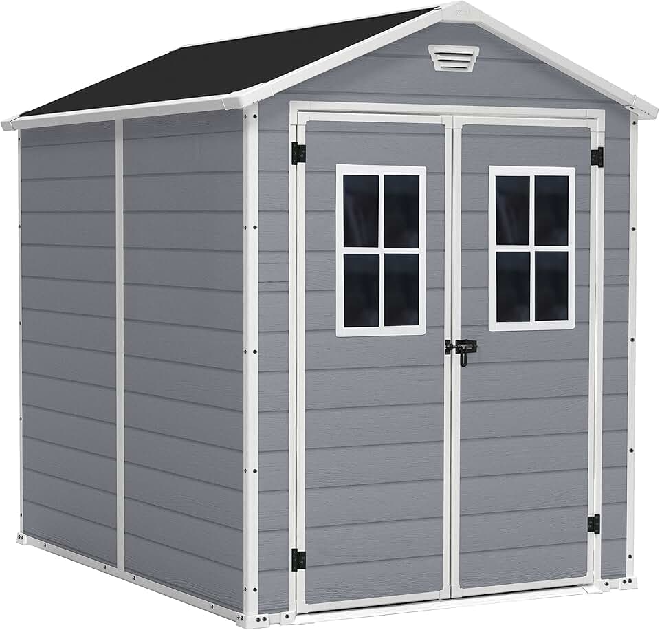 etezen - abri de jardin Premium - 186x237x227 cm, résine gris, double porte, fenêtres - 12-929579