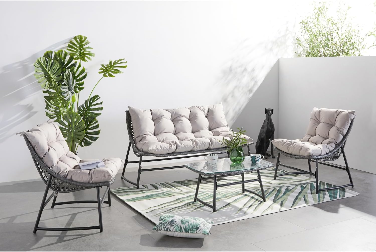 etezen - Guahana - salon bas 4 places, acier, rotin, coussins épais