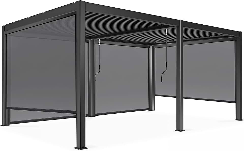 etezen - Pergola bioclimatique autoportée - 3x6m - 4 stores gris