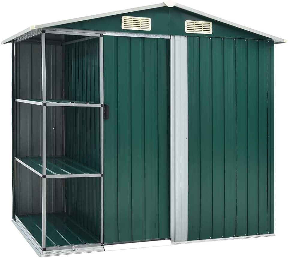 etezen - abri de jardin extérieur avec étagère fer vert - 205x130x183 cm