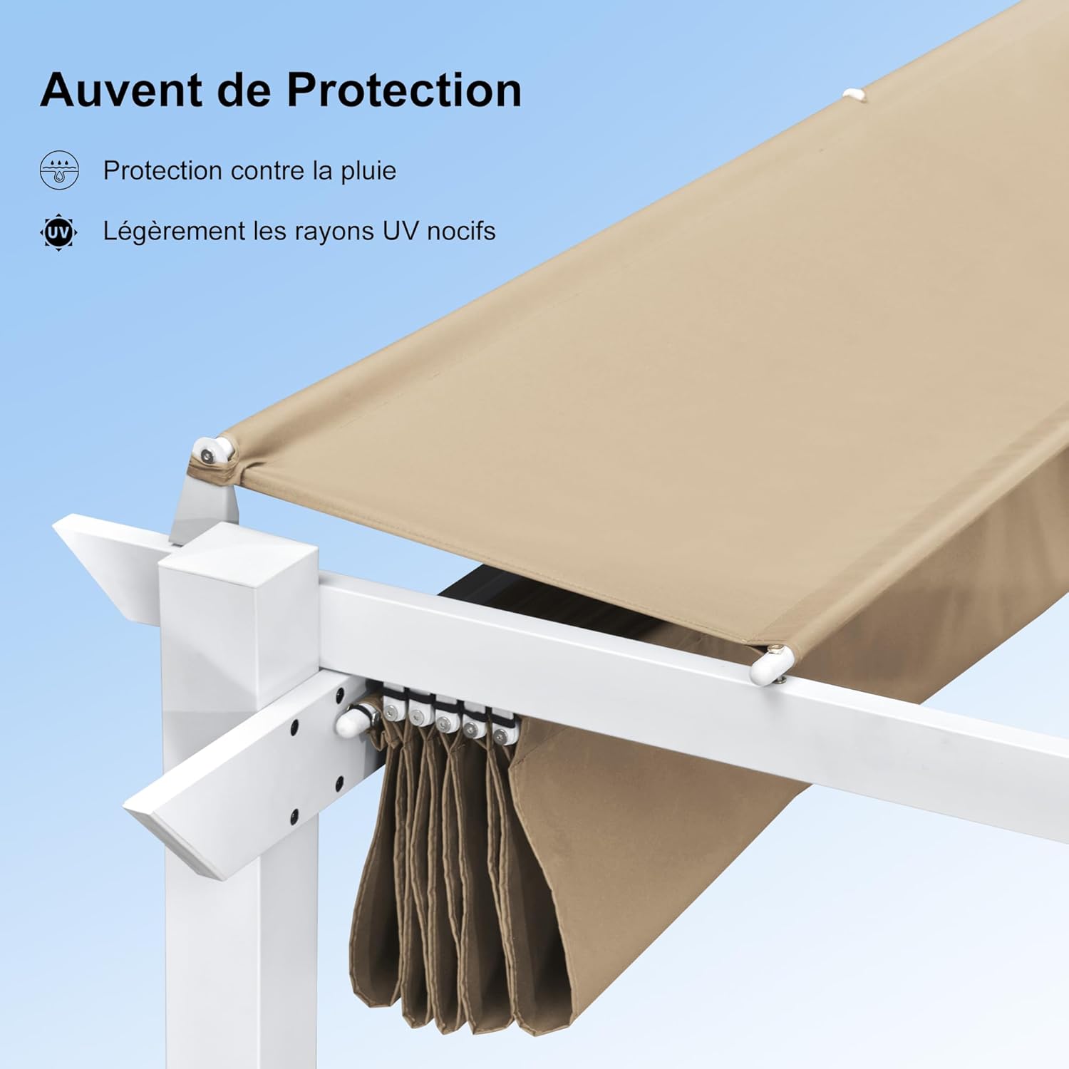 etezen - Pergola aluminium série - 4x3m - toile rétractable, autoportante, imperméable, kaki