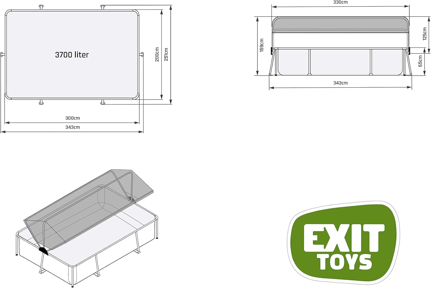 etezen Piscine Soft Grey avec Voile d'Ombrage - 300x200x65cm - Piscine Hors Sol Rectangulaire avec Pompe Filtrante à Cartouche - Protection Optimale Contre Les Rayons UV - Entrée Basse - Gris