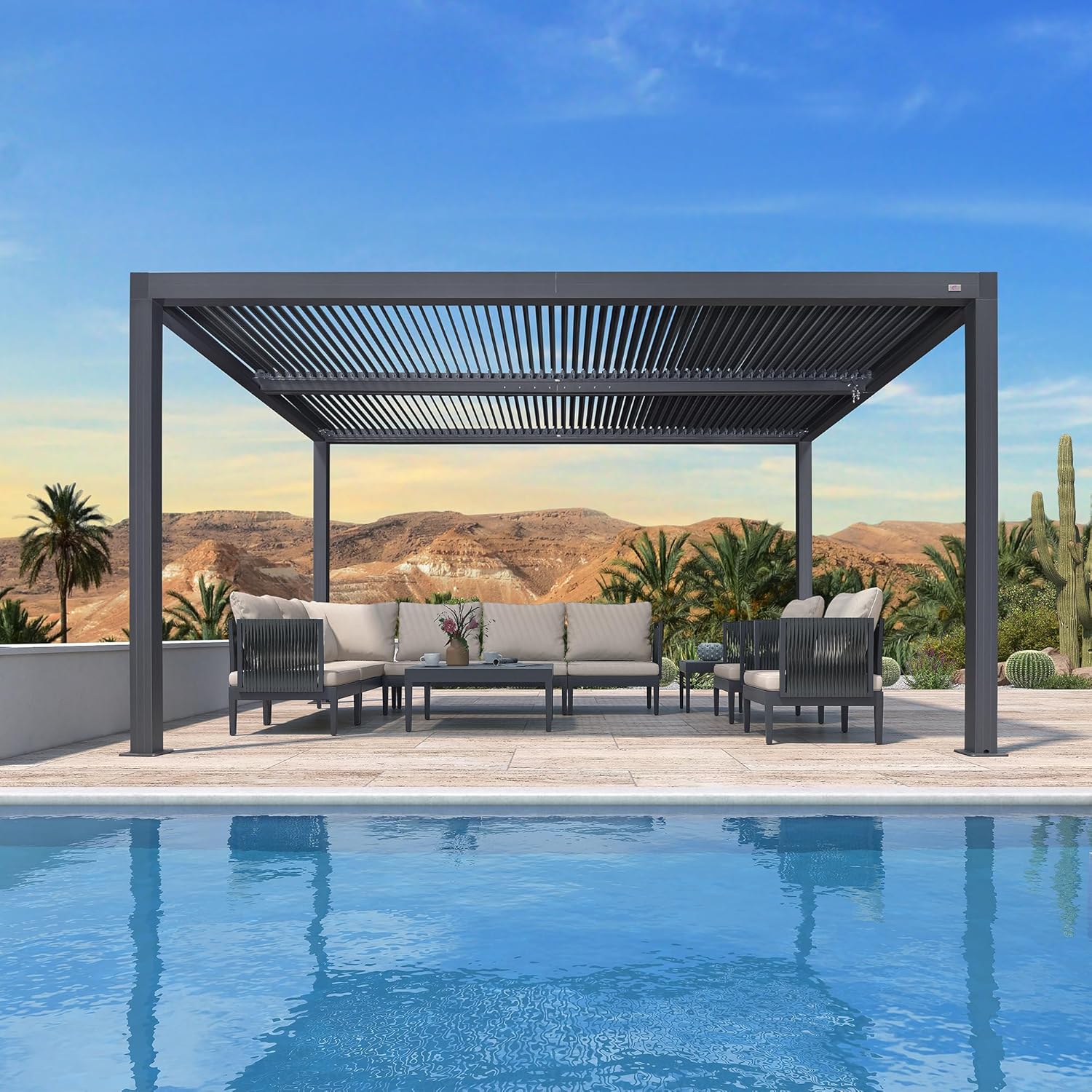 etezen Pergola Bioclimatique 4,24 x 3 m Pergola Aluminium Lames Orientables Superficie 12,72 m² Tonnelle de Jardin Exterieur Belvédères pour Patio Terrasse Exterieur, Gris